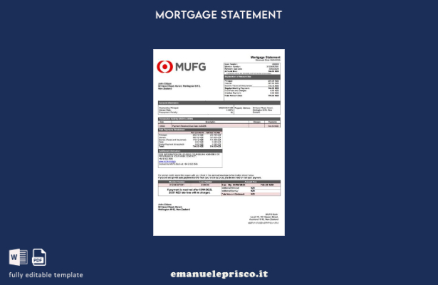 stile verificato Modello di estratto conto ipotecario bancario neozelandese MUFG